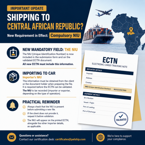 CAR ECTN Update New NIU Requirement for Central African Republic ECTN Cameroon Transit BESC Suspension
